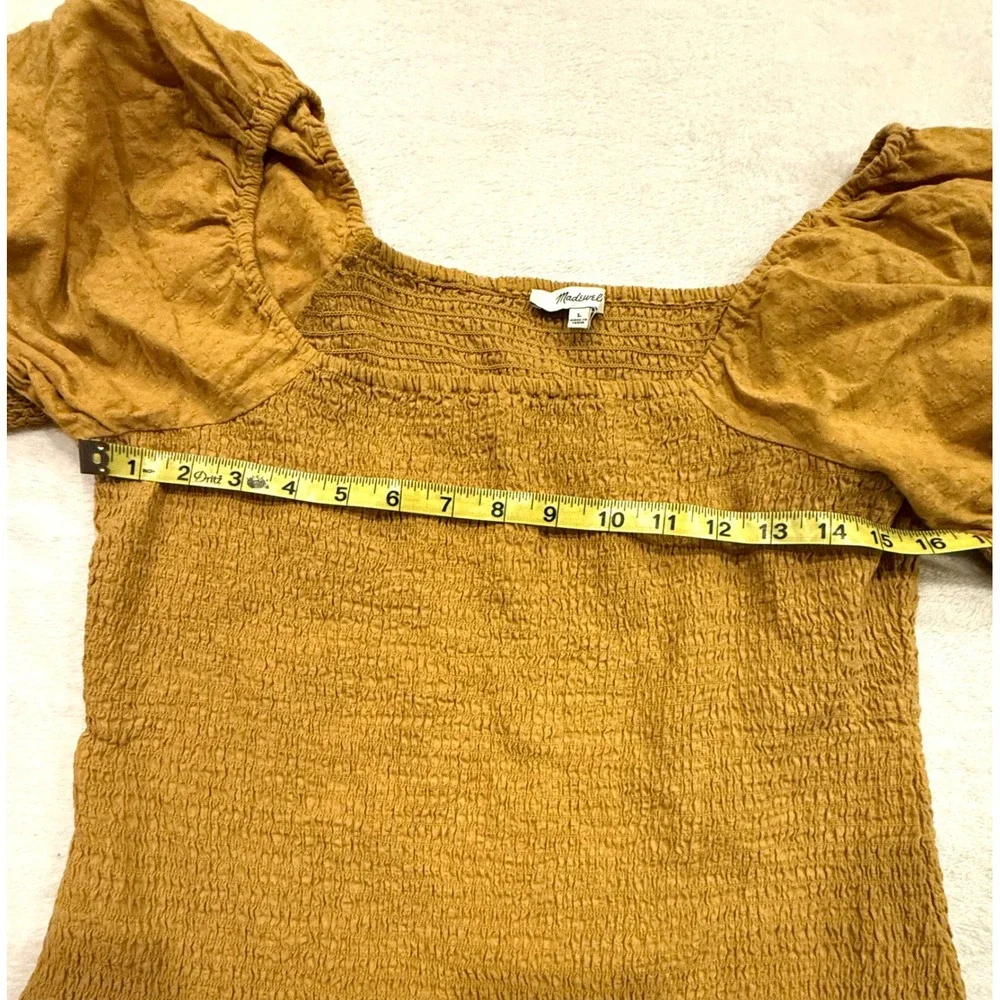 Madewell Lucie Smocked Puff Sleeve Top Mustard Square Neck Ruffle‎ Hem Large